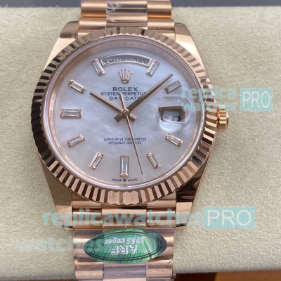 ARF Swiss 3255 Rolex Day-Date MOP Dial 40mm Rose Gold Reissue Watch 